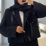 کراپ کت /کت پاییزه/کت مجلسی/کت پاپیونی/کت/کت جدید/کراپ کت مشکی - تصویر 4