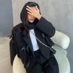 کراپ کت /کت پاییزه/کت مجلسی/کت پاپیونی/کت/کت جدید/کراپ کت مشکی - تصویر 5