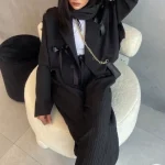 کراپ کت /کت پاییزه/کت مجلسی/کت پاپیونی/کت/کت جدید/کراپ کت مشکی - تصویر 3