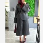 کت شلوار عروسکی کت زنانه کت دیپلمات طوسی مشکی رنگ بندی کت کمربندی