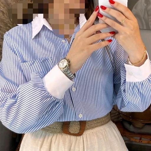 Ey8kGSYerCPisxeGTIcBcAchCiJYhdl0r1oo9YprKIudJEiQwI.jpg_512X512X70.jpg پیراهن آبی راه راه زنانه - تصویر 1