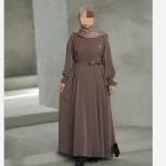 مانتو عبایی بلند کرپ الیزه موکا قهوه ای مدل نیها - تصویر 4