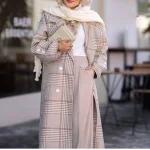 پالتو آستردار زنانه بلند مدل چهارخونه - تصویر 9