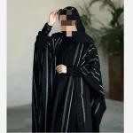 مانتو عبایی پانچ پیراهن بلند زنانه دخترانه ژاکارد خط دار - تصویر 5