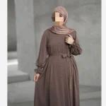 مانتو عبایی بلند کرپ الیزه موکا قهوه ای مدل نیها - تصویر 2