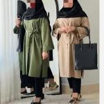 مانتو دانشجویی اداری زنانه دخترانه بلند کمربند دار مزون دوز در قد دلخواه - تصویر 5