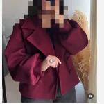 پالتو فوتر عروسکی چهار دکمه دخترانه زنانه قرمز آلبالویی زرشکی - تصویر 2