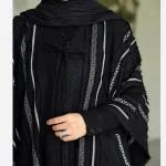 مانتو عبایی پانچ پیراهن بلند زنانه دخترانه ژاکارد خط دار - تصویر 3