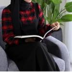 مانتو عبایی پیراهن بلند پشمی پاییزه چهارخونه پیچازی زنانه دخترانه مزونی - تصویر 5