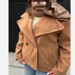 پالتو فوتر پشمی زنانه کوتاه آستردار در رنگ بندی و سایزبندی - تصویر 4