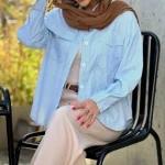 شومیز مانتویی دکمه دار راه راه آبی سفید زنانه دخترانه - تصویر 4